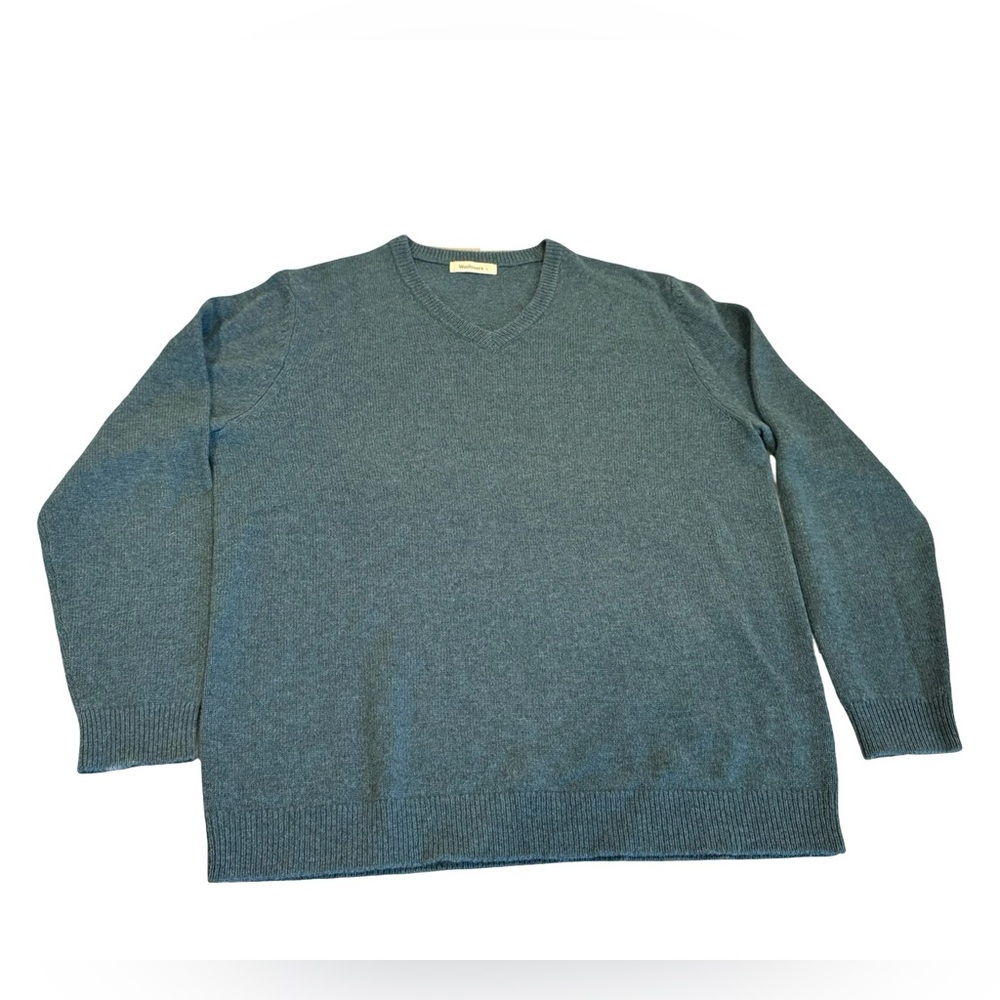 WoolOvers 100% Lambswool V-Neck Sweater Mens Green Knit Pullover Classic